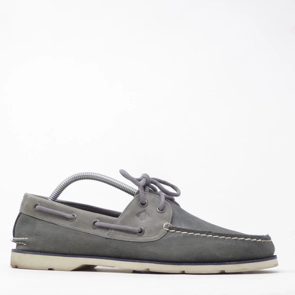 Sperry Mens Boat Leeward Boat Shoes Gray Leather Lace Up 9.5